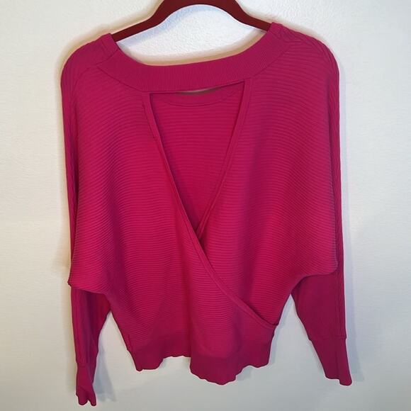 Express Womens Long Sleeve Scoopneck Ribbed Sweater Hot Pink Open Back Small - Picture 7 of 7